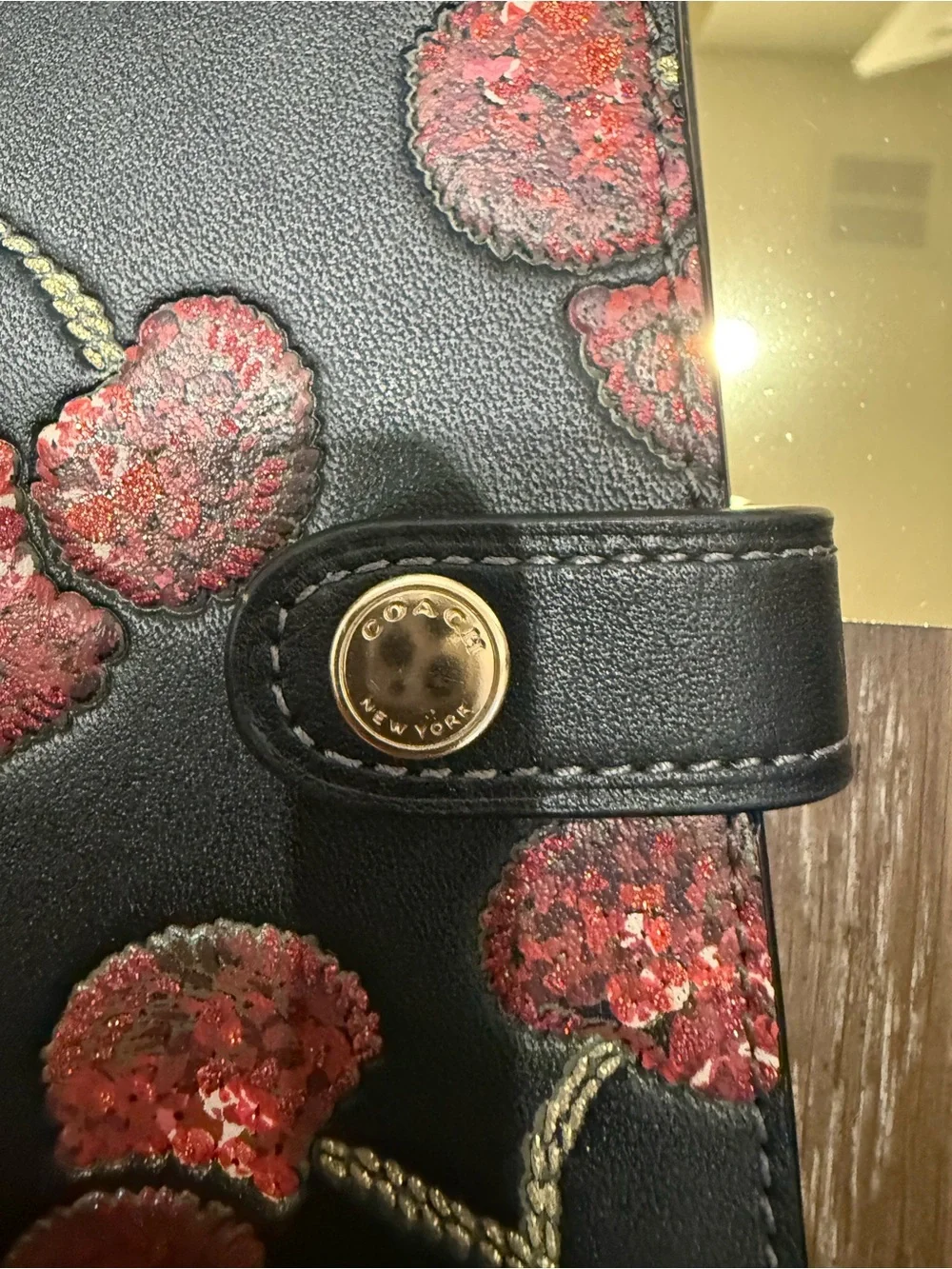 Coach Black Cherry Leather Notebooks, Umbrella, Mini Purse Key Ring Set